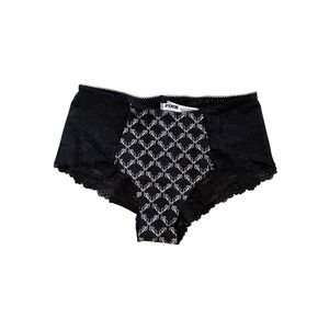 Victoria's Secret PINK Black Lace Cheeky Panties Monogram Bow Print XL New